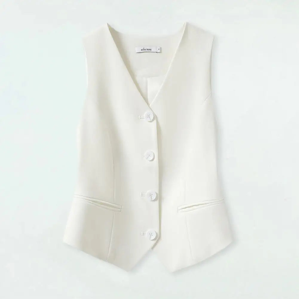 Frauen Mode Vorderen Knopf Ausgestattet Weste Vintage Ärmellose Welt Taschen Weibliche Oberbekleidung Chic Weste Tops