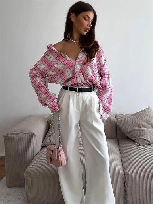 Tossy Casual Gedruckt Patchwork Shirts Top Weibliche Patchwork Revers Lose Kontrast Langarm Elegante Mantel Für Frauen Sommer Top.