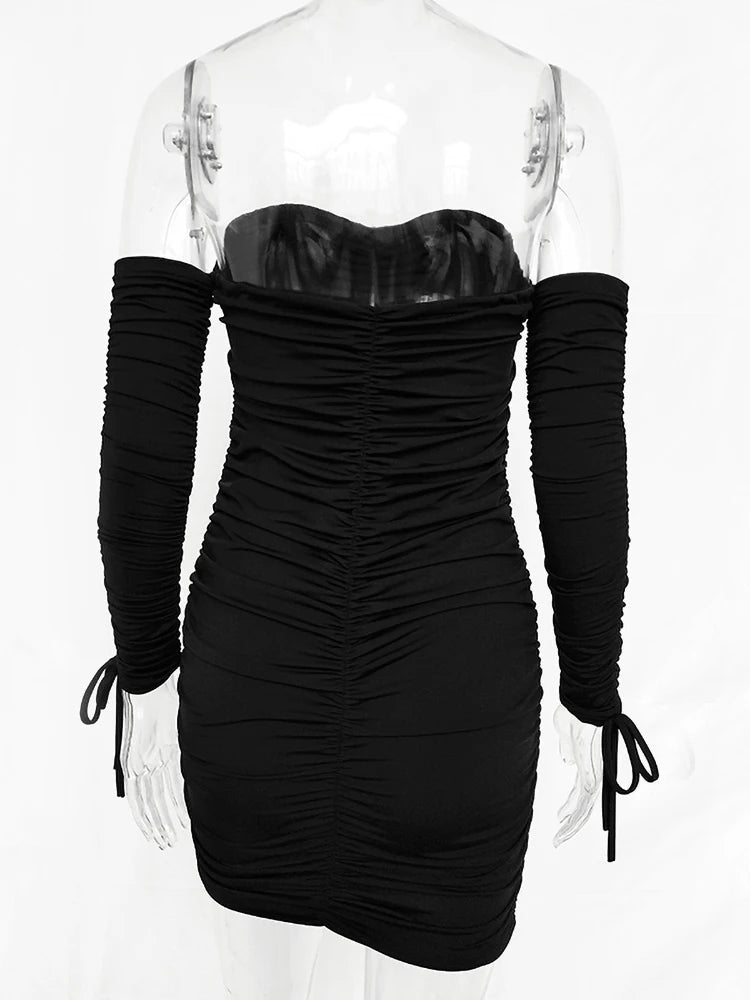 Arctic Cat Frauen Herbst Winter Verband Kleid Frauen 2022 Sexy Off Schulter Lange Hülse Dünne Elastische Bodycon Party Kleider Vestidos