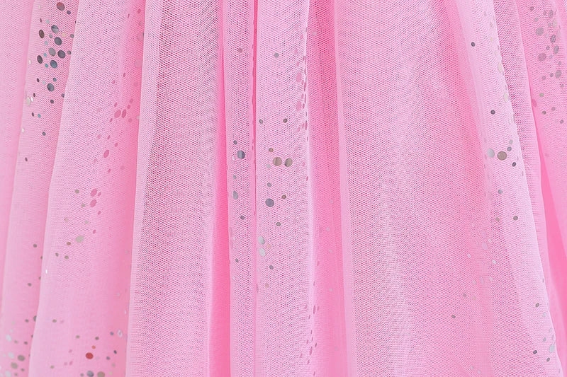 Mädchen rosa Pailletten Mesh Prinzessin Kleid, Mesh kurze Ärmel, mit Umhang, geeignet für Party, Tanz, Performance, Karnevals kleid