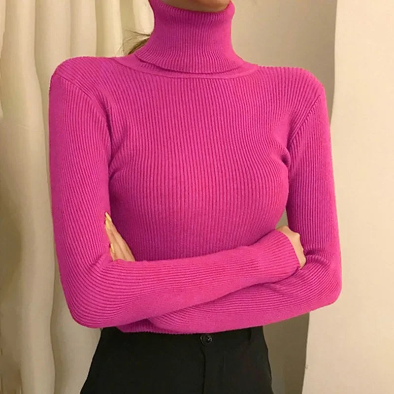Frauen Pullover Pullover Winter Gestrickte Rollkragen Langarm Schlank Jumper Tops 2024 Damen Casual Shirts Weiche Warme Y2K Kleidung