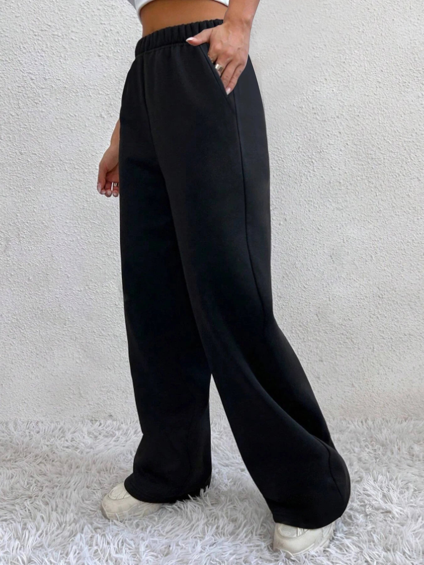 Herbst und Winter Damen warme Hosen Fleece gefüttert hohe Taille lässigen Stil tägliche Kleidung mit Taschen Jogging Jogging hose