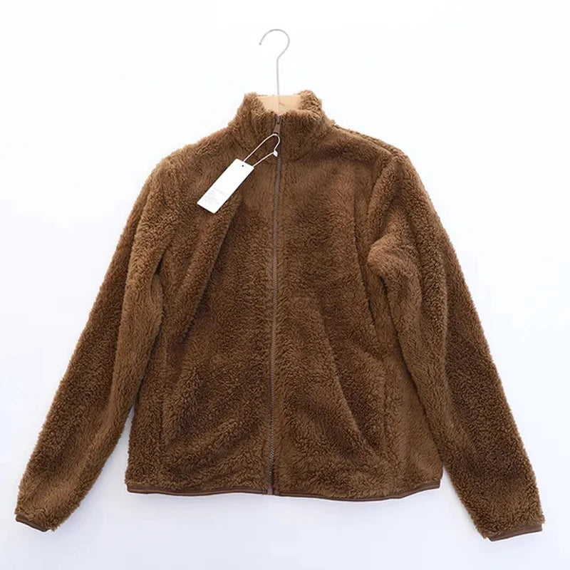 Damen-Fleecemantel, Winter, warm, verdickte Jacke, beidseitig zu tragen, doppelseitige Samt-Korallen-Fleece-Mäntel, Polar-Fleece-Jacken