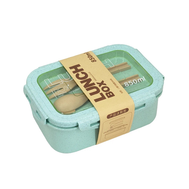 850ml Divided Lunch Box Portable Large Capacity Microwae Bento Box with Fork and Spoon Food Storage Container for School Camping.