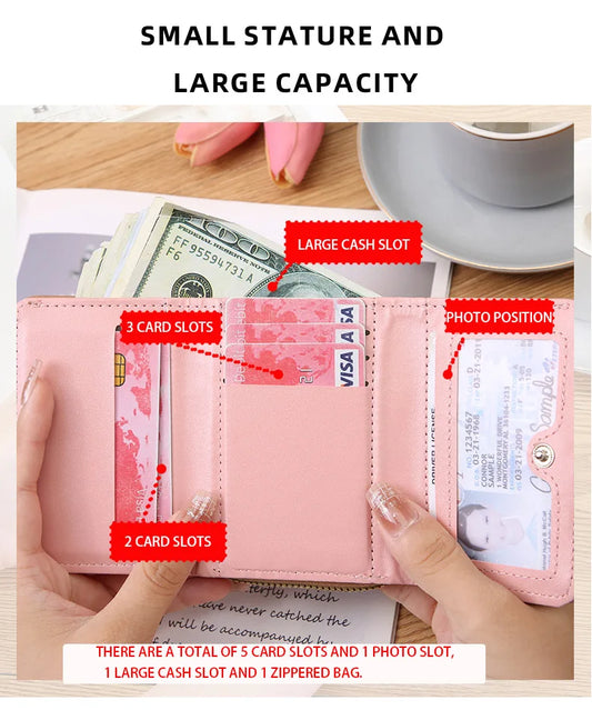Women's Short Embroidered Love Zero Wallet Zipper Buckle Large Capacity Card Bag Versatile Fashion Simple.