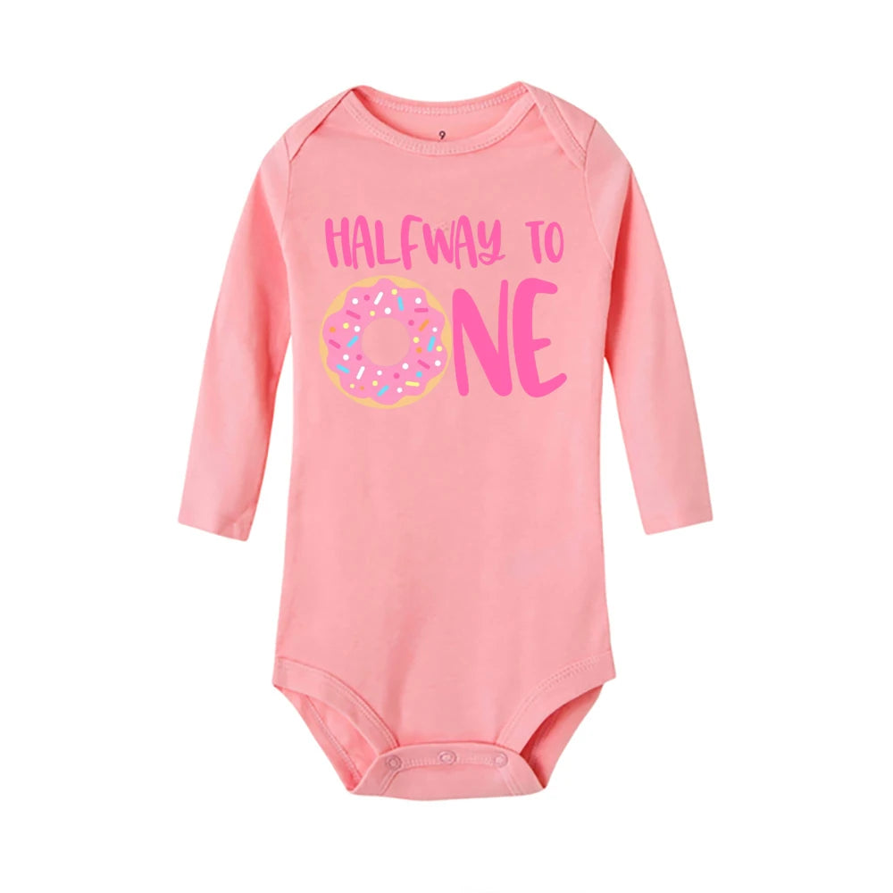 Halber Weg zu einem Geburtstag Baby Bodysuit Langarm Mädchen und Jungen Stram pler Baby Party Overall Kleidung
