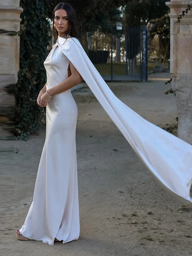 Band hängenden Hals lange Kleider schräg Schulter schnüren rücken frei seidig Satin Temperament Slim Fit Neck holder Frau Fischschwanz Kleid