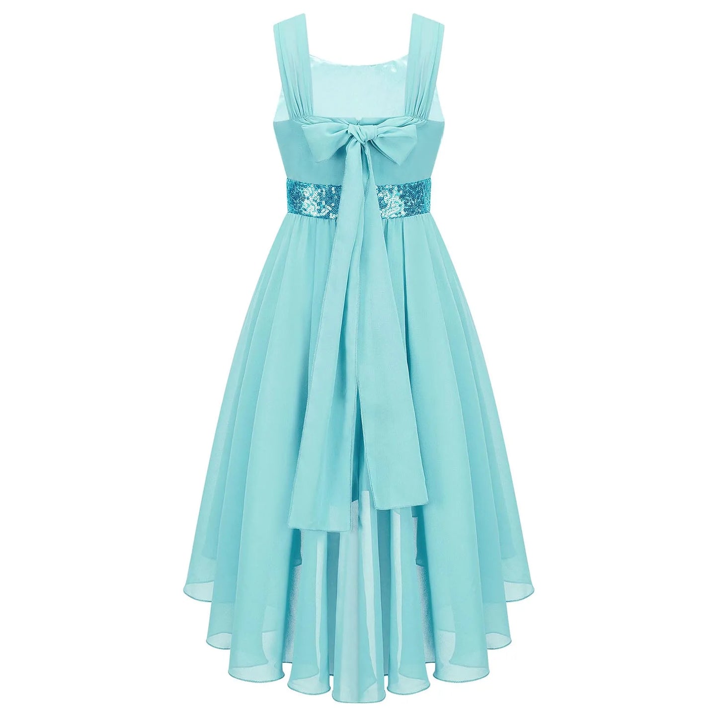 Kinder Blumenmädchenkleid Ärmellos Pailletten Hi-Low-Saum Abendkleid Elegantes Chiffon Prinzessin Geburtstag Formales Hochzeitskleid