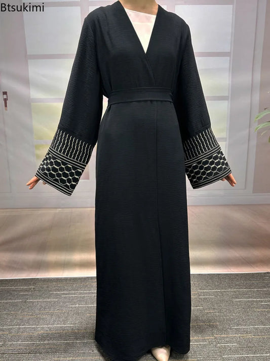Embroidery Open Modest Kimono Abaya Dubai Luxury Islam Muslim Kaftan Modal Dress Arabic Abayas Women Kebaya Robe Femme Musulmane.