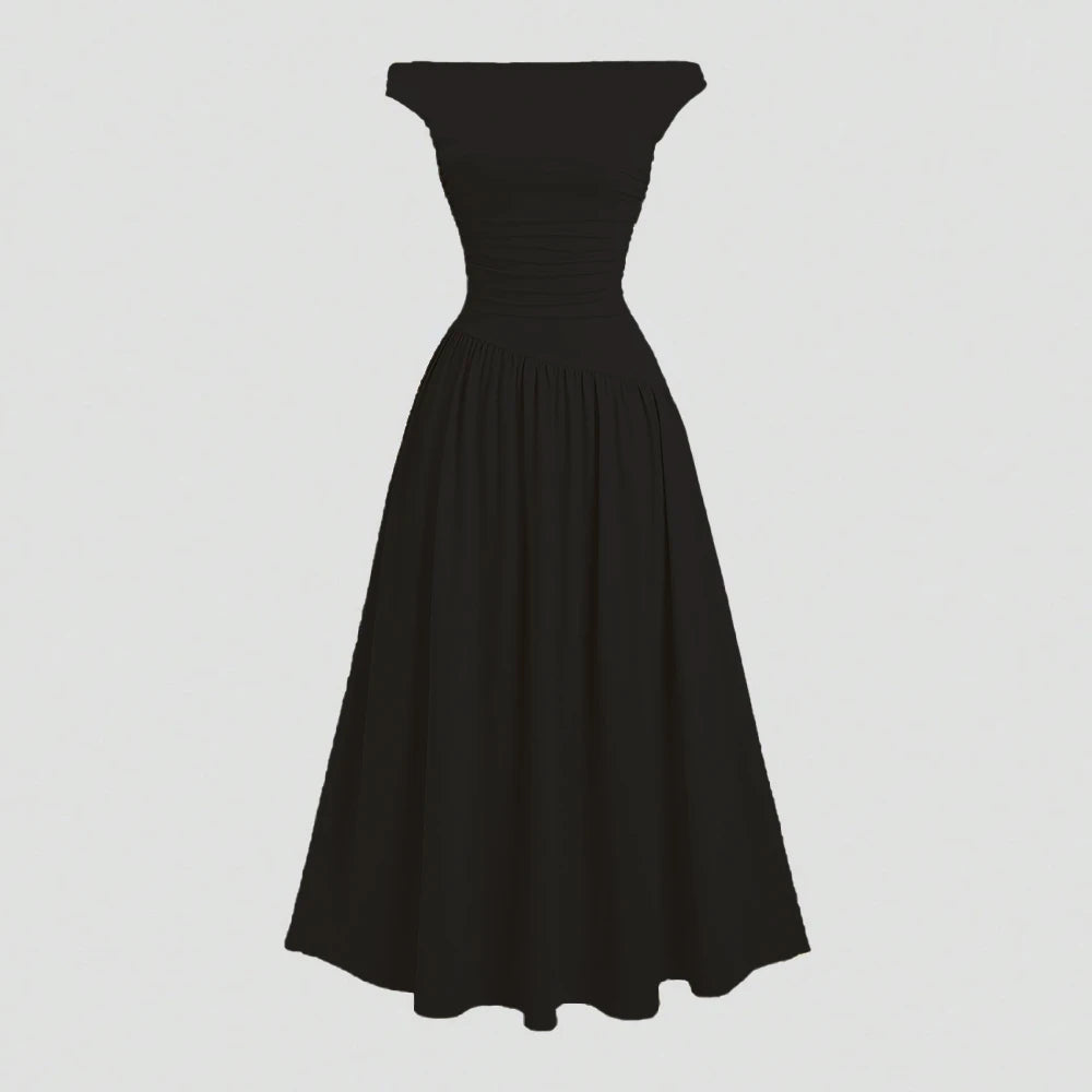 Mia Muse Kleider Sommer Französisch Einfarbig Asymmetrische Falten Ärmellose One-Shoulder Drapierte Midi Basics Kleider Für Frauen