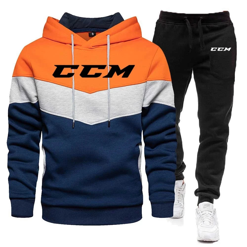 Fashion Brand Men Hooded Sweatshirt Tracksuit Set 2024 Autumn Winter Hoodies+Pants Suit CCM Casual Sportswear Sets Male.