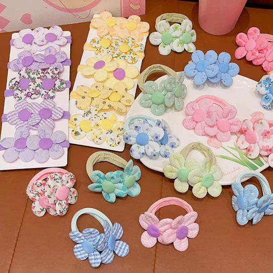 Colorful Flower High Elasticity No-Damage Towel Ring for Girls Cute Baby Hair Ties Comfortable Soft Hair Bands for Kids.