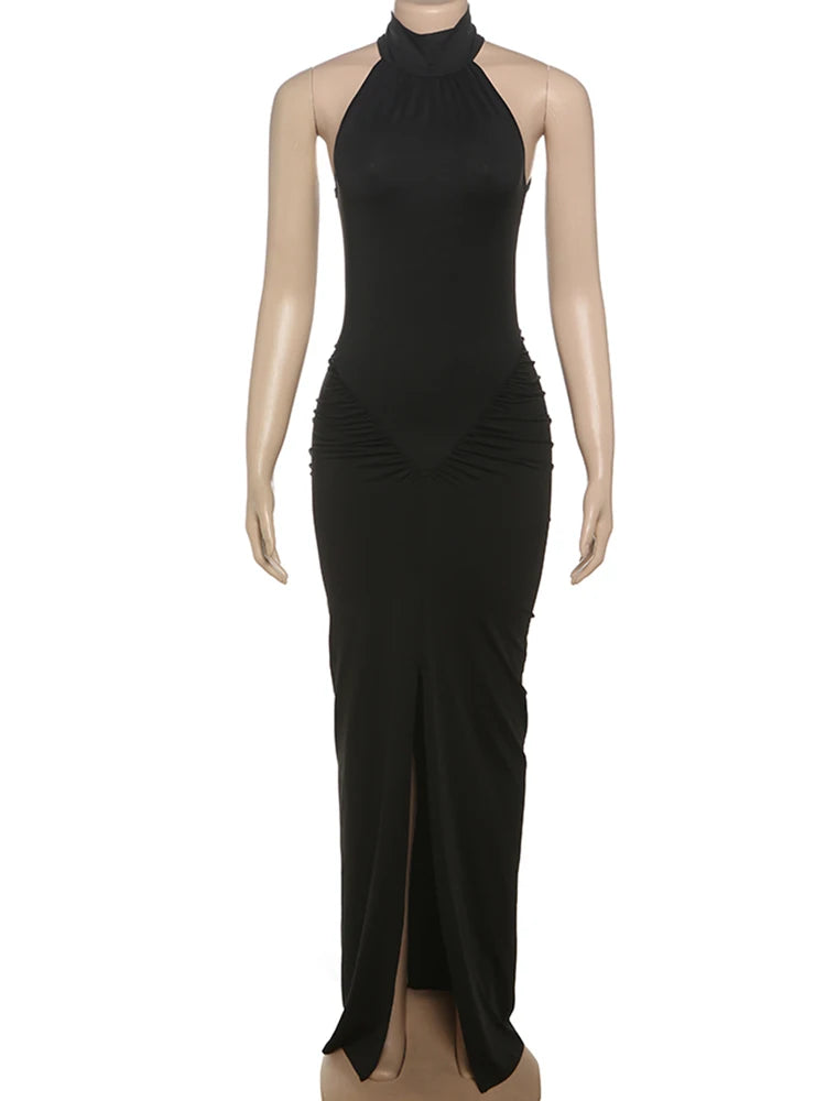 Whatiwear Off Schulter Mode Maxi Kleid Frauen Geraffte Rollkragen Ärmel Splits Robe Mitternacht Prom Party Elegante Vestidos