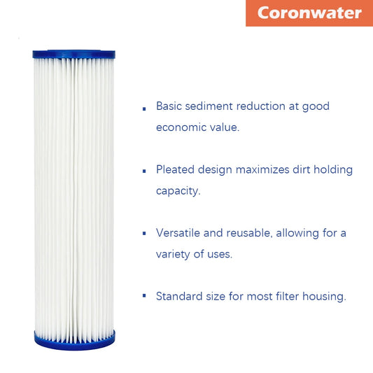 Coronwater Pleated Water Filter Cartridge, 50 micron High Flow Sediment for Water Filter, 2.75 inch