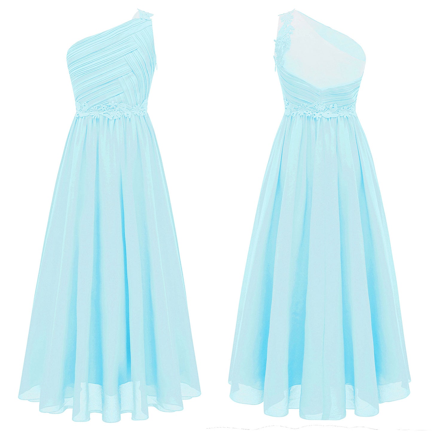 Mädchen Hochzeit Brautjungfer Kleid One Shoulder Elegante Guipure-Spitze Geraffte Chiffon Maxi Party Kleider Geburtstag Abend Abendkleid