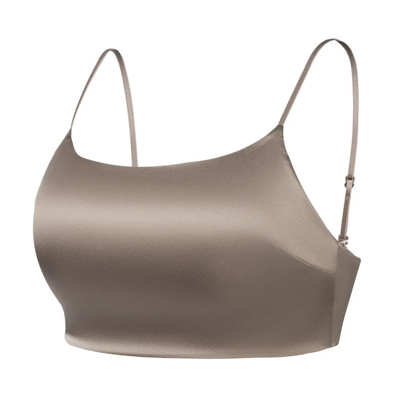 Birdtree 19MM 93% Mulberry Silk 7% Spandex Solid Bra,Women Satin 3/4 Cup U-shaped Back Soft Breathable Sling Underwear A59124JF.