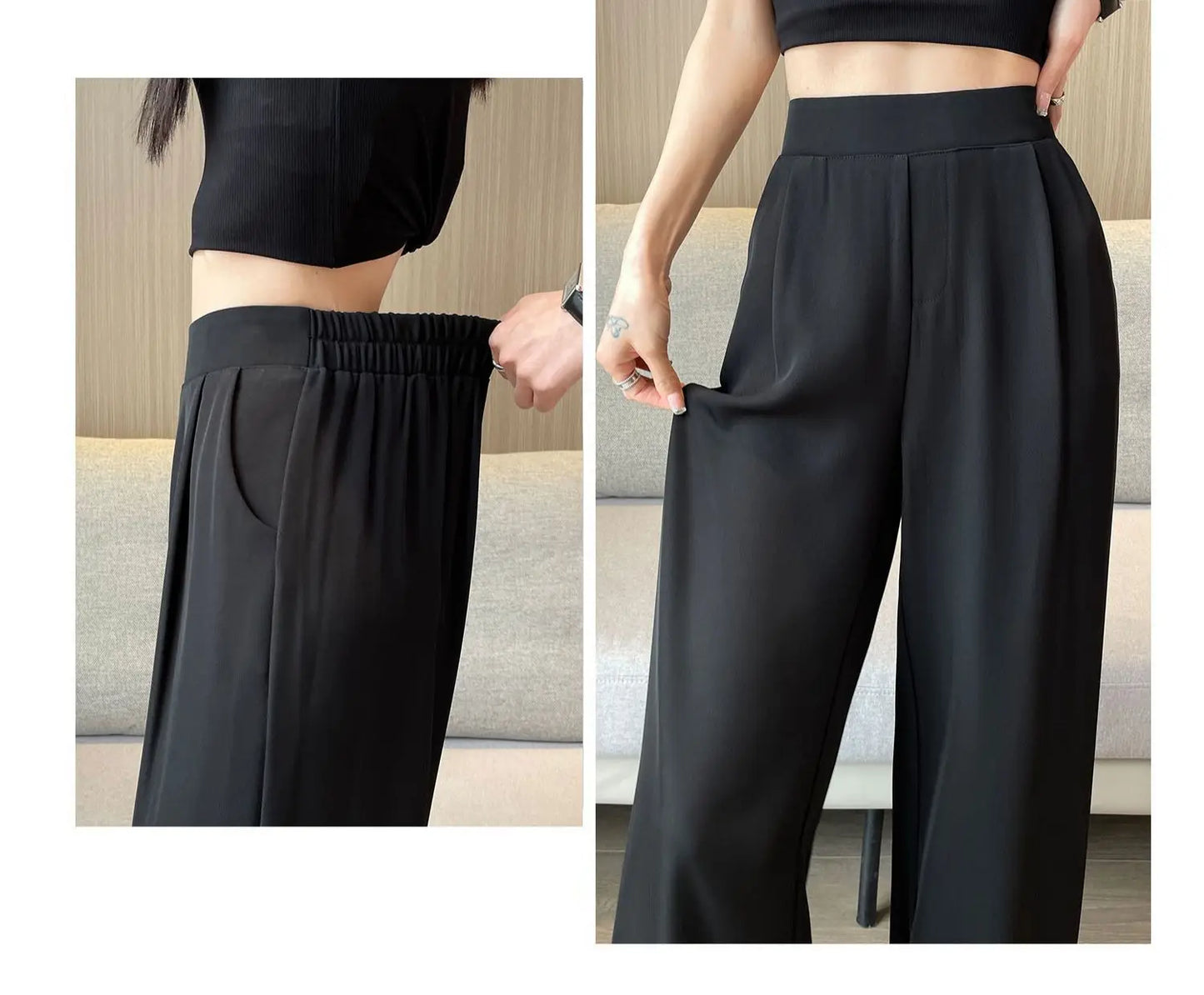 Freizeit hose Frau High Sense Anhänger schwarzer Anzug breites Bein hohe Taille gerades Bein lose Damen hose