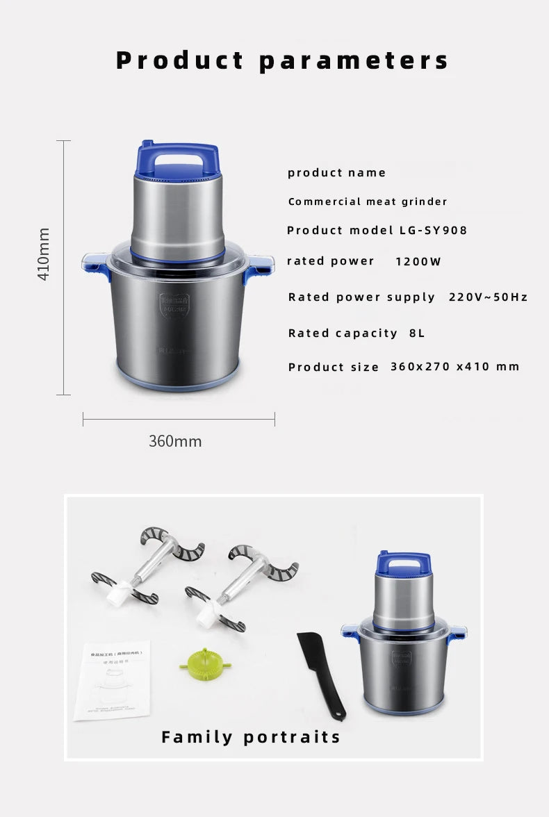 DIVEDEER Meat grinder household electric stainless steel cooking stirring garlic mince mince machine small garlic puree