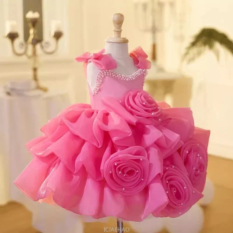 2025 Prinzessinnenkleid zum ersten Geburtstag für Mädchen, neue Hochzeit, Blumenmädchen, Klavieraufführung, Host-Kleid, Party-Kleidung, Outfits, passendes Bankett