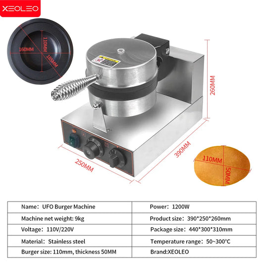 XEOLEO Electric Ice Cream Waffle Machine UFO Burger Maker 1200W Hamburg Gelato Panini Press Machine Sandwich Press Maker.