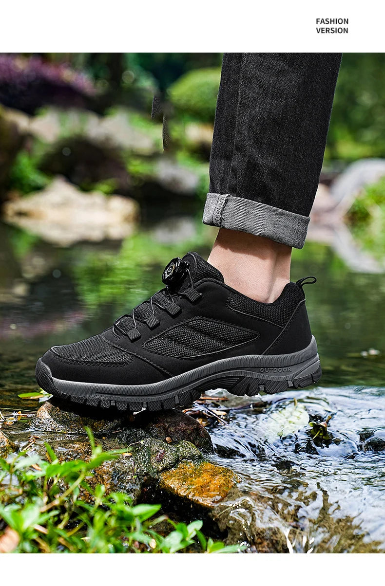 Männer Turnschuhe Stilvolle Rotierenden Schnalle Wanderschuhe Einfarbig Komfortable Nicht-slip Sportliche Schuhe Plus Größe Männer Schuhe Leder