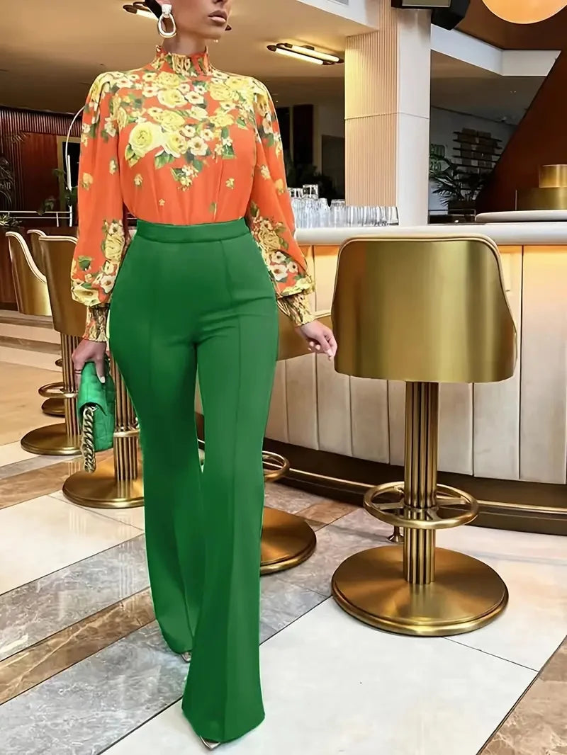Damen Slim Bell-Bottoms Hose Trendy Frühling Herbst Hose Bürodame Einfarbige Schlaghose