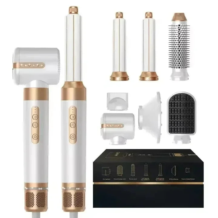 7 in 1 Hair dryer Professional Negative Ion curling Iron Hair Straightener Brushless Motor High Speed Hair Dryer Hot Comb Set.