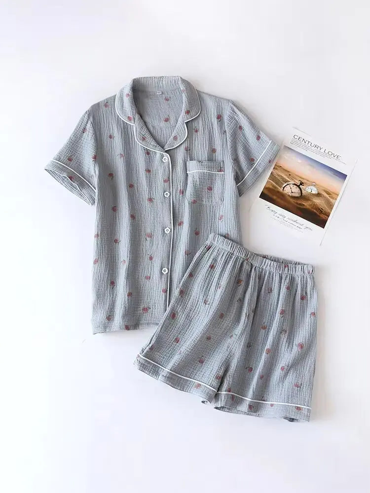 2025 sommer Damen Kurzarm Shorts Pyjamas Set 100 % Baumwolle Krepp Tuch Dünne Hause Service Zwei-stück Frühling und Herbst Lose