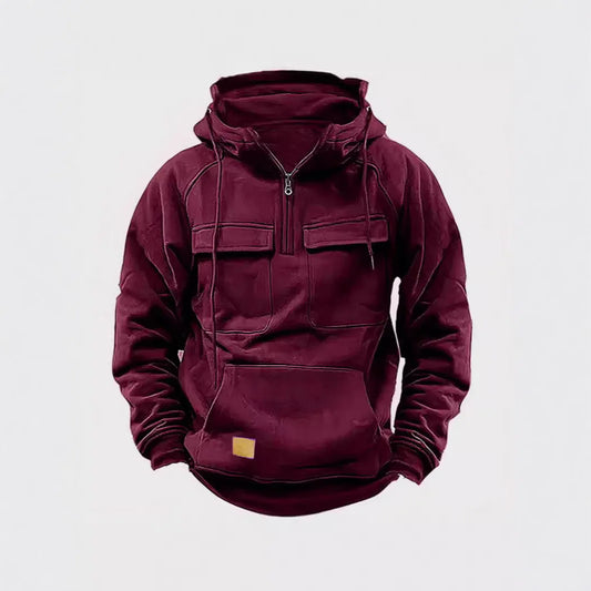 2025 New Autumn Winter Men's Hooded Solid-color Casual Hoodie Fashionable Young Man's Multi-Pocket Patch Hoodie Pullover Shirt.
