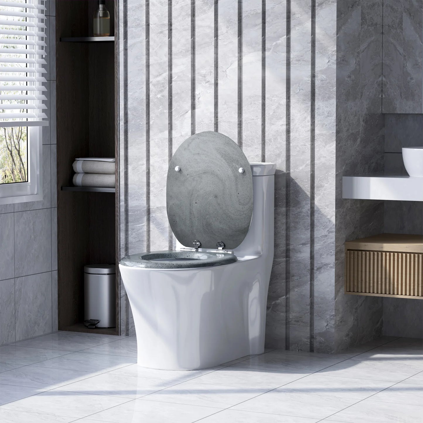 O-förmiger Toilettensitz, verstellbare Scharniere, Toilettendeckel mit Motiv, Soft-Close-Mechanismus für Badezimmer