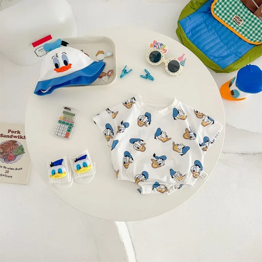 Donald Duck Bodys Einteiler Babykleidung 0-2 Jahre alt Cartoon-Stil Loose Wrap Ass Krabbelanzug K594-1.