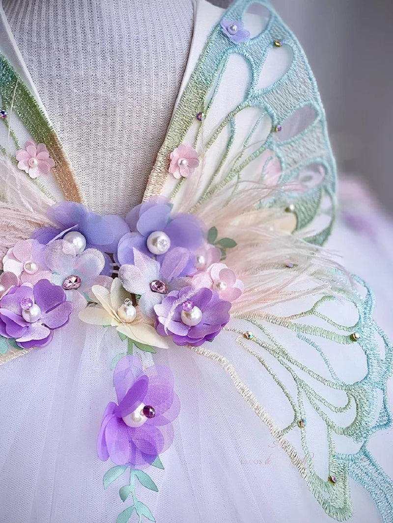 Luxuriöses und elegantes Schmetterlingsmädchen-Prinzessinnenkleid für 0–6 Jahre, formelle Jubiläumsfeier, flauschiges Kleid, Modellkunst, Aufführung