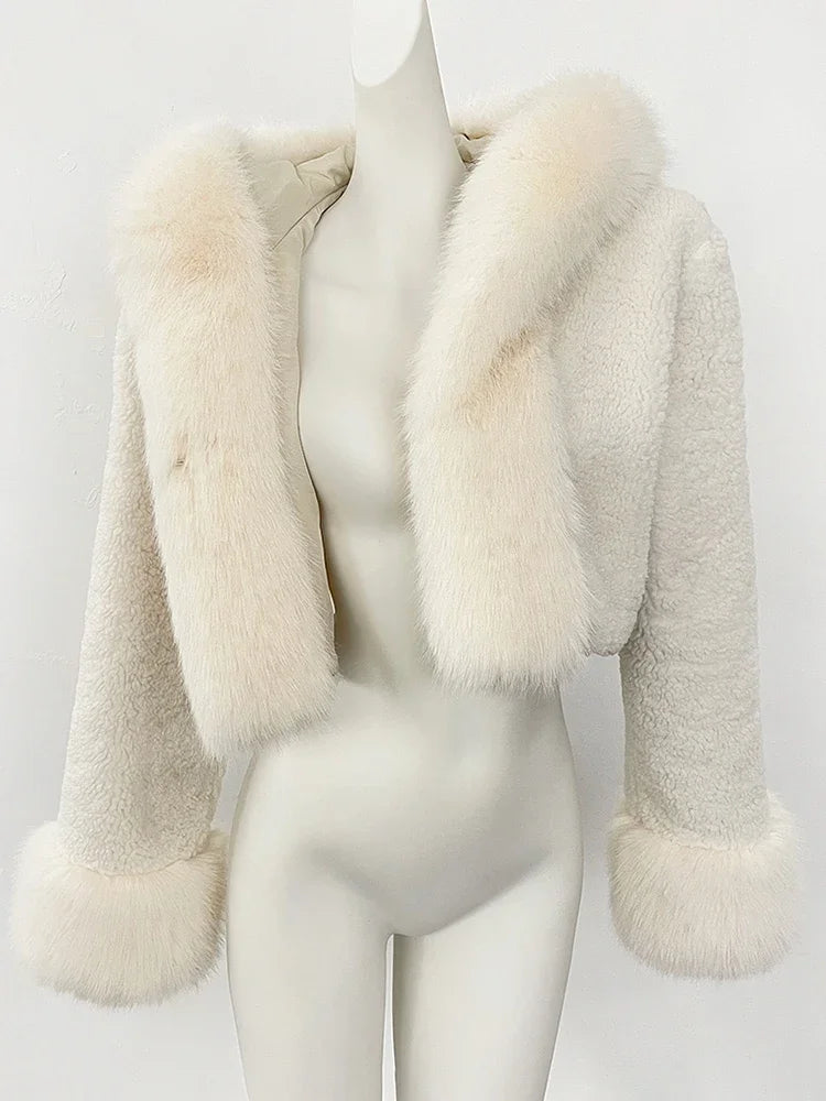 OFTBUY Lammwolle Weibliche Herbst Warme Dicke Faux Pelz Jacke Künstliche Winter Kleidung Frauen Mit Kapuze Kurze Pelzmantel Umweltfreundliche