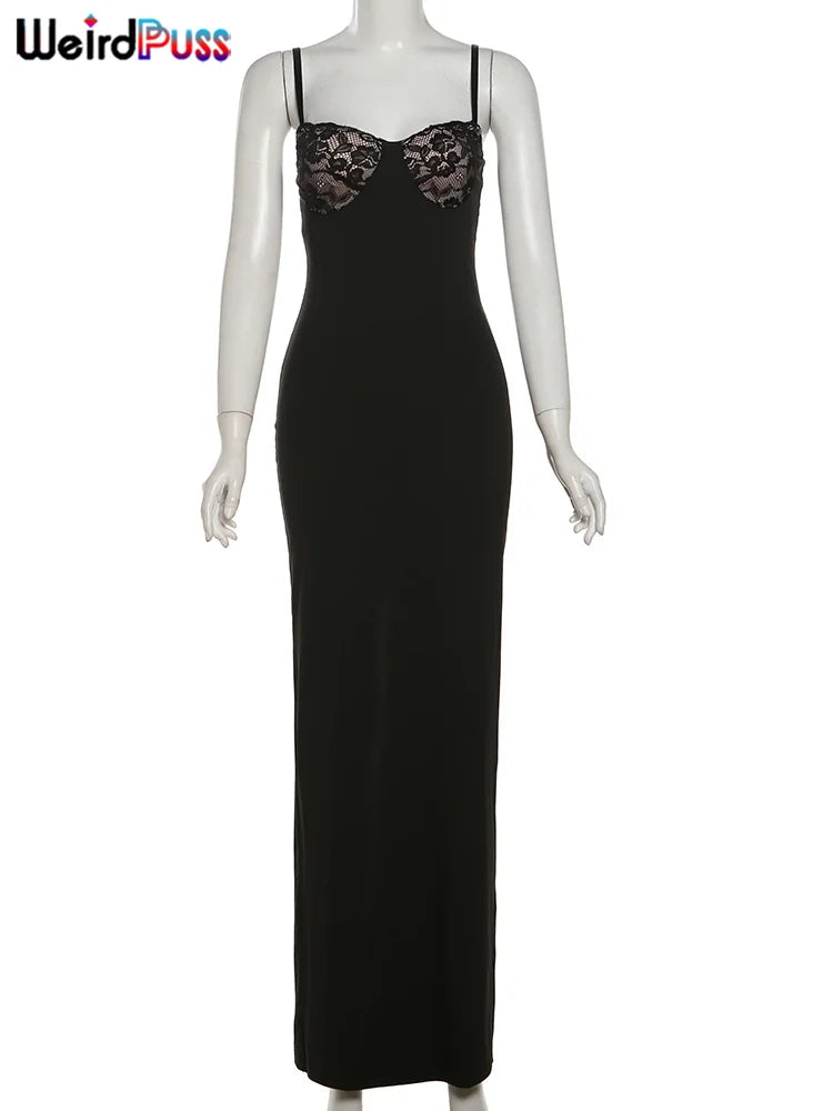 Seltsame Puss sexy Camis Kleid Frauen dünne Patchwork Brust Sommer elegante dünne elastische Stretch Maxi Bodycon Clubwear Vestidos
