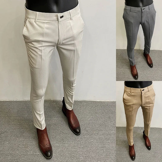 Men Suit Pants Formal Trousers Stretch Slim Pantalone Hombre Calça Masculina Solid Color Casual Dress Pants Fashion Men Clothing.