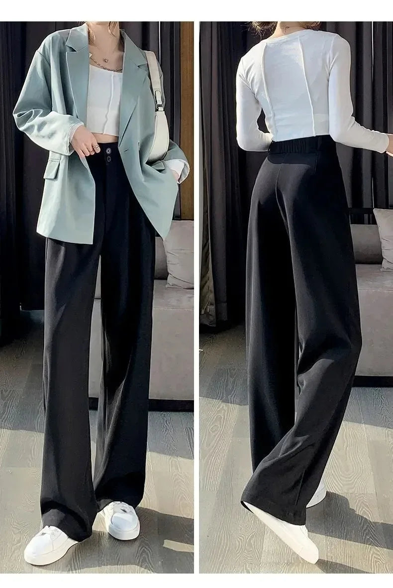 Elegante Breite Bein Hosen Frauen Koreanischen Stil Hohe Taille Schwarz Baggy Hosen Büro Damen Mode Lose Anzug Hosen Streetwear