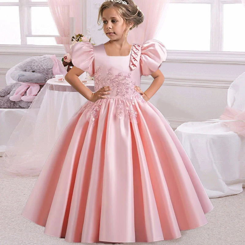 Prinzessin Mädchen Kommunion Geburtstags feier Tanz Leistung Pailletten schwarz Kleid Mädchen Hochzeit Brautjungfer Party Langarm Kleid
