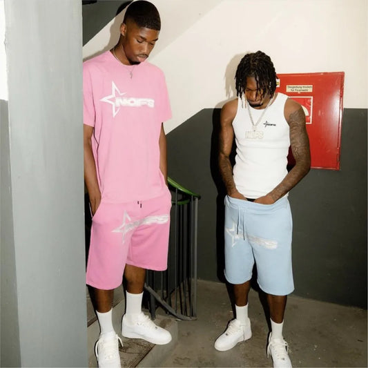 Y2K T-shirt Short Kpop Street Fashion Print Unisex Short Sleeve Tops Casual Loose Drawstring Shorts Pant Women Men Clothing Tees.