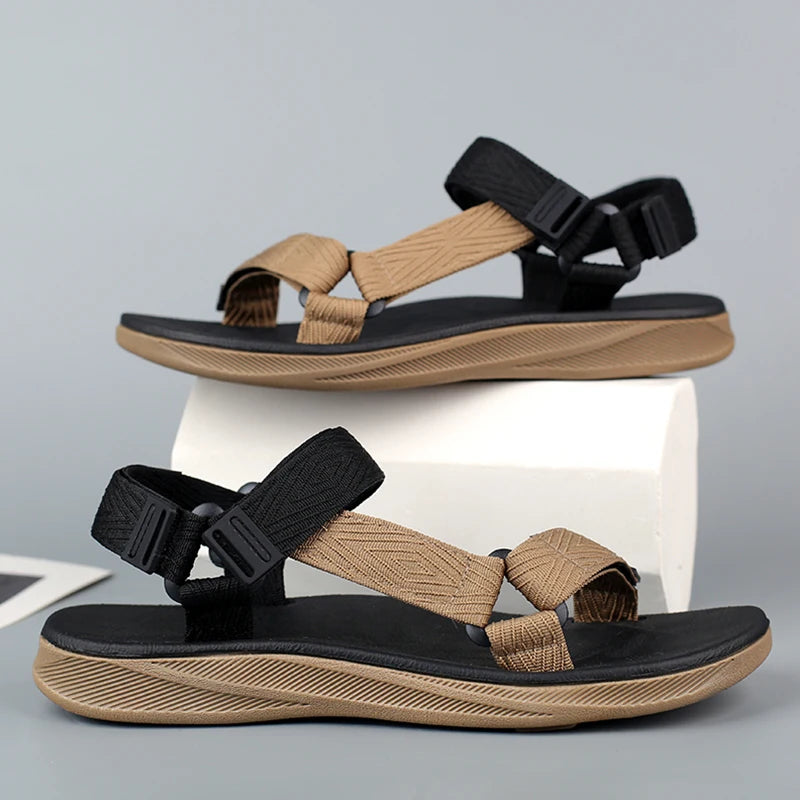 Classic Black Men Sport Sandals Summer Leisure Beach Holiday Sandals Outdoor Antiskid Breathable Flat Sandals Shoes