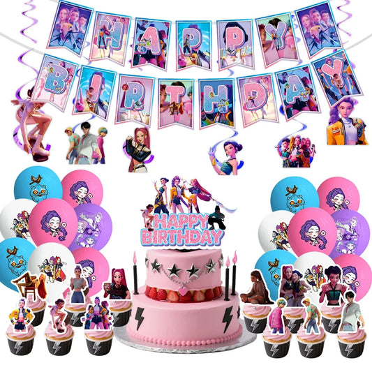 Kpop Demon Hunters Birthday Decorations Kpop Demon Hunter Birthday Theme Party Favors Supplies Plates Cup Balloons Backdrop Gift.