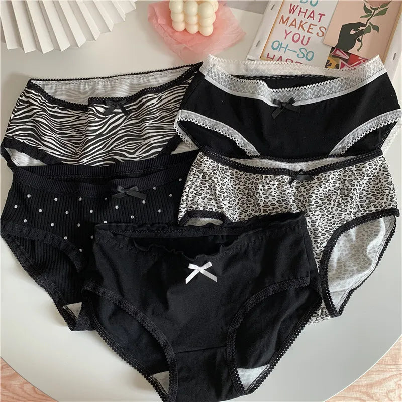 Cotton Women's Sexy Panties Black Underwear Girls Briefs For Ladies Shorts Soft Breathable Lingerie Intimates Underpant 5Pcs/Set