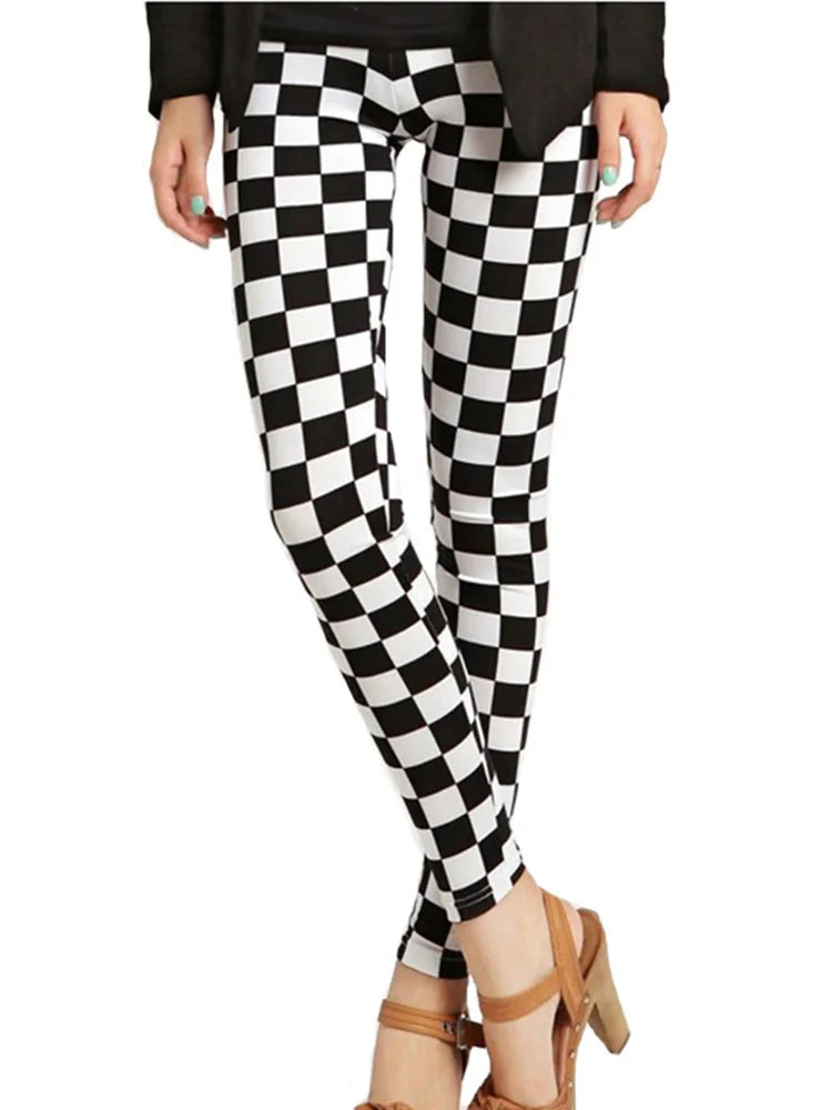 CUHAKCI Mode Plaid Druck Leggings Frauen Sexy Fitness Leggins Grid Floral Streifen Hosen Hohe Taille Bleistift Hosen