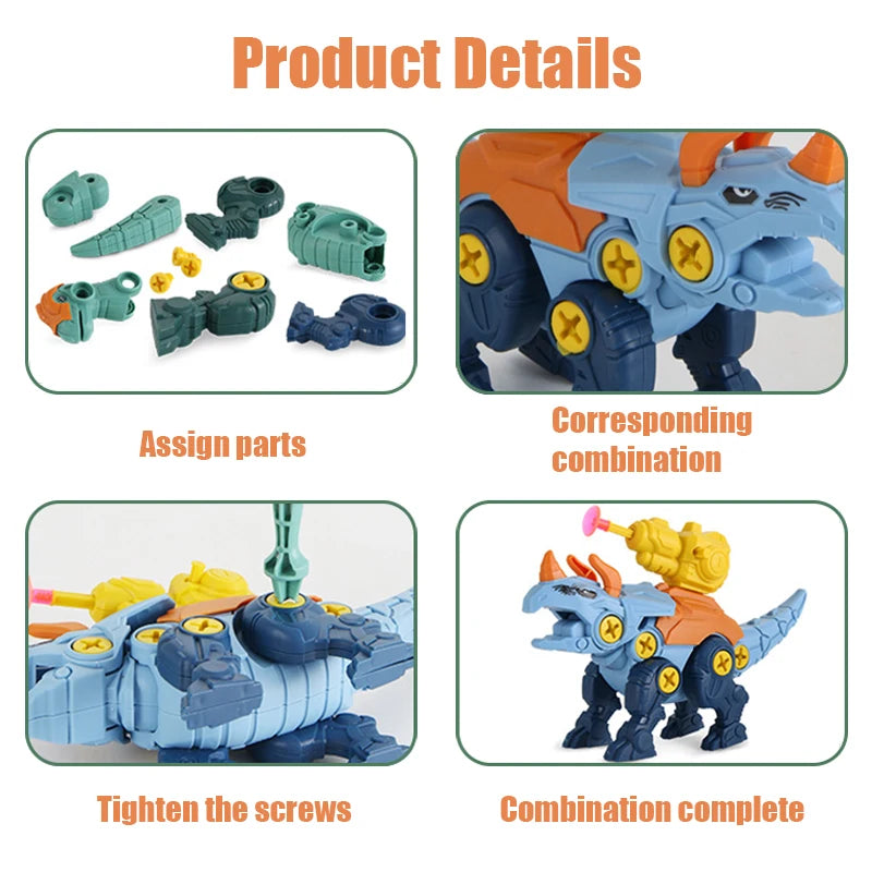 3 in1 DIY Screwing Dinosaurs Baby Toys For 3 Years Old Assembly Nuts Model Sets Safe Blocks Early Educational Toddler for Kids.