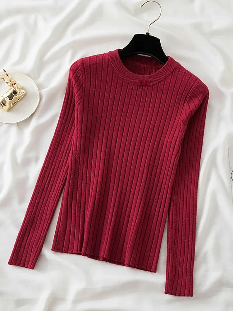 Oansatz Rippen Langarm Koreanische Slim-fit Weibliche Pullover Pullover Frauen Pullover Stricken Weiche Jumper Tops Neue Herbst Winter tops