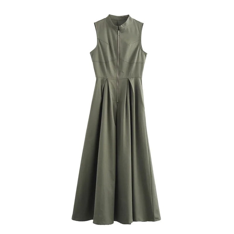 MUJER Zipper Langes Kleid Frau Plissee Ärmelloses, Figurbetontes Kleid Sommer Elegante Party Kleider Für Frauen 2025, Neue Midi Kleider