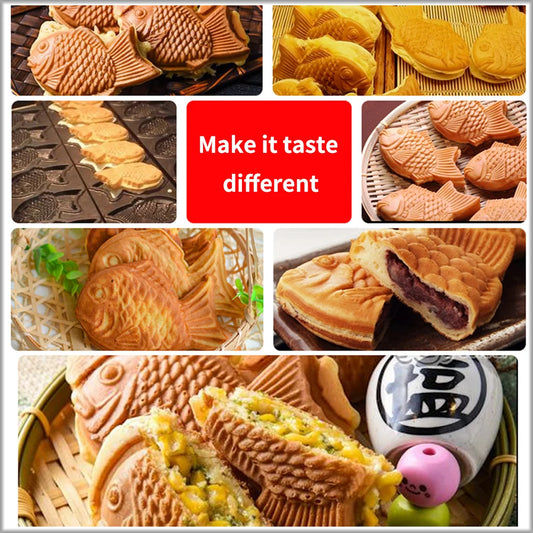 XEOLEO Taiyaki Maker Fish Waffle Machine Fish Cake Baking Machine 6 Pcs Fish Ice Cream Waffle Maker 3000W Non-stick Pan.