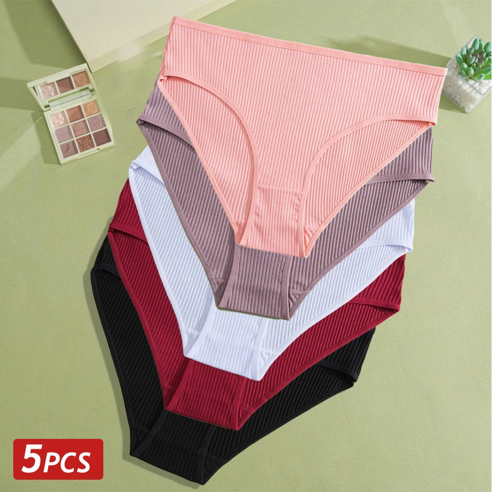 5PCS Women's Cotton Panties Sexy Low Waist Briefs Striped Underpants Female Comfortable Stretch Lingerie Ladies Soft Underwear