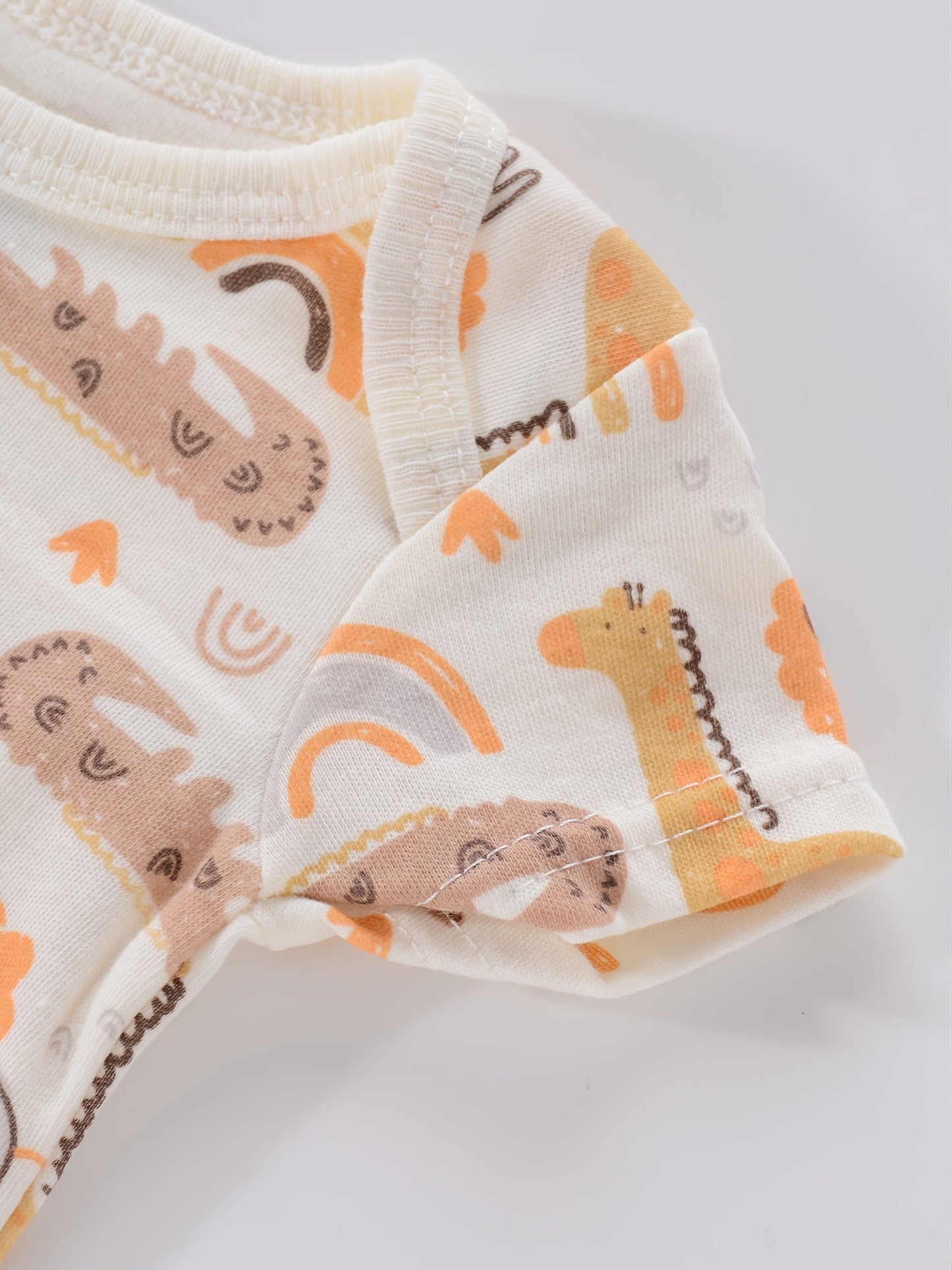 4PCS Neugeborenen Strampler Kurzarm Rundhals Cartoon Tier Blumen Drucken Body Onesies Für Baby Jungen Und Mädchen Kleidung