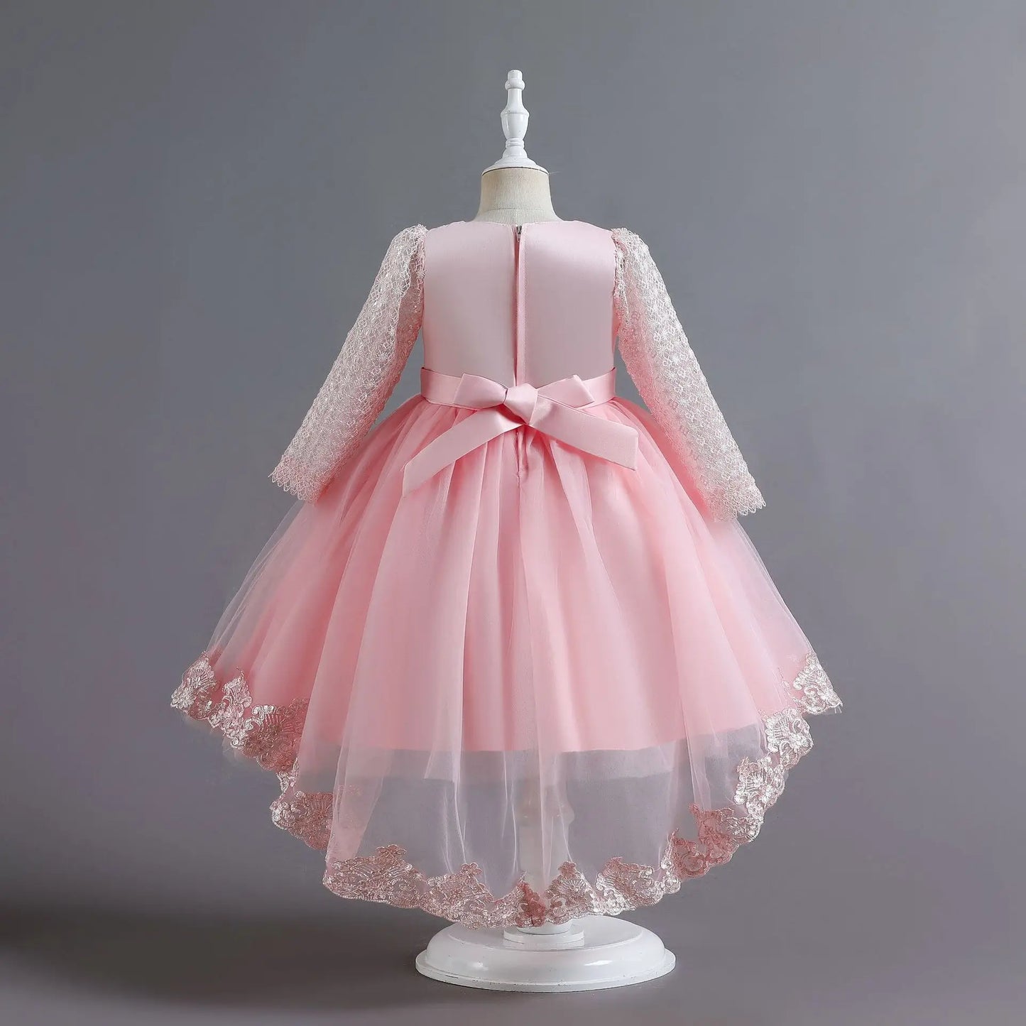 Party-Tüll-Kleider für Mädchen, langärmelig, Spitze, Perlen, nachgestelltes Prinzessinnenkleid für Kinder, Hochzeit, Geburtstag, Performance, Abendkleid