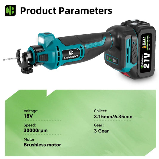 NEWBENY 3-Gang-Bürstenloses elektrisches Trockenbau-Ausschnittwerkzeug Holz Trockenbau Sheetrock Drehsäge Elektrowerkzeug für Makita 18–21 V Batterie-Pin